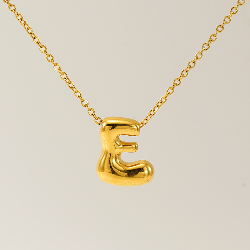 Gold color / 1 Piece Simple Series Daily Letter E Titanium Steel  Gold Color Unisex Pendant Necklaces Picture5